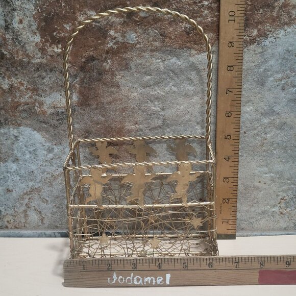 Gold Cherub Angel Stars Metal Wire Basket Twisted Handle - Picture 6 of 10